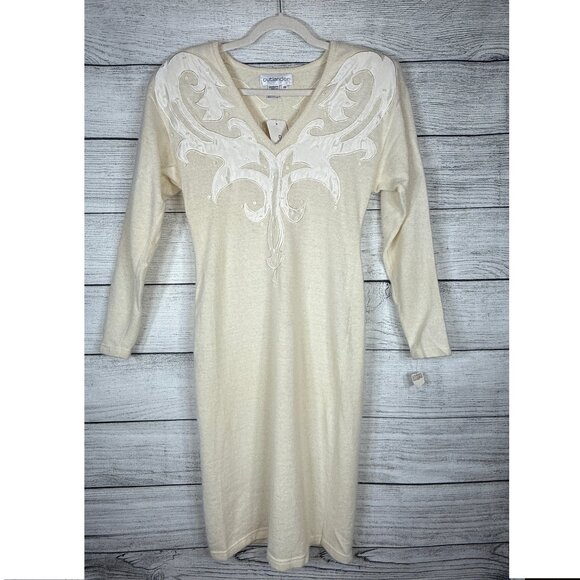 Outlander Dresses & Skirts - NWT Vintage Outlander Lambswool Angora Padded Shoulders Cream Dress Size XS